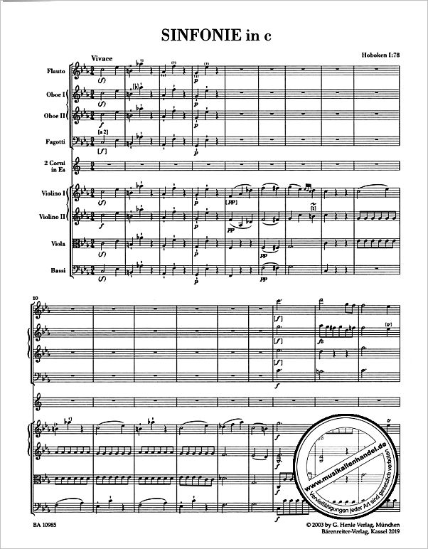 Notenbild für BA 10985 - Sinfonie 78 c-moll Hob 1/78