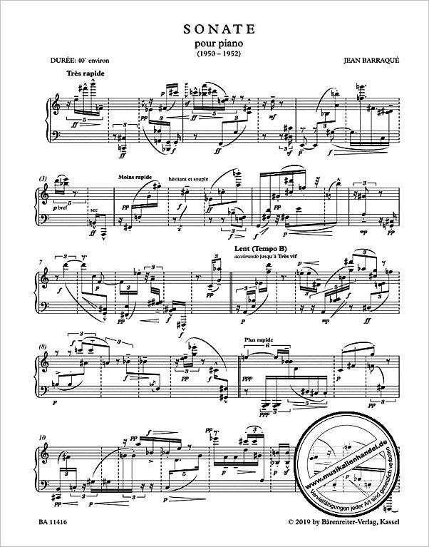 Notenbild für BA 11416 - Sonate pour piano