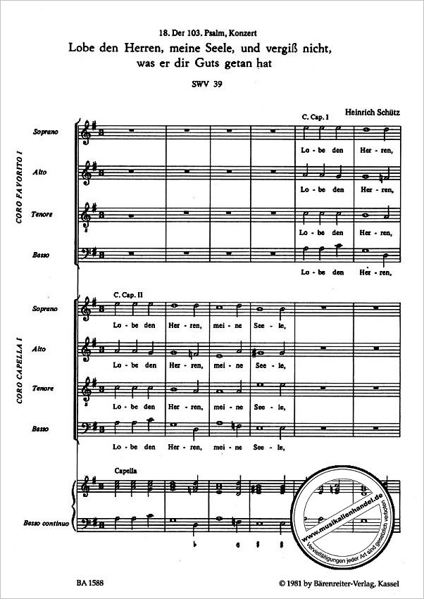 Notenbild für BA 1588 - LOBE DEN HERREN MEINE SEELE