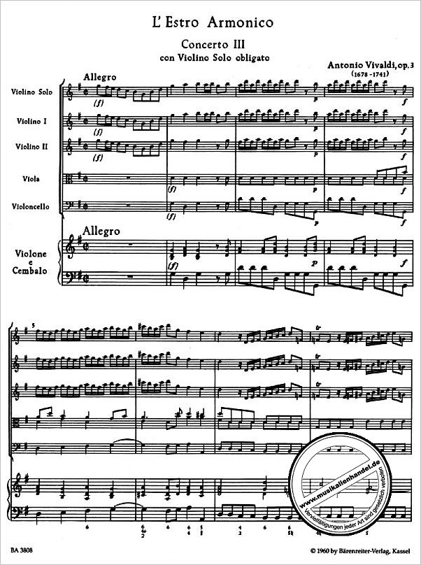 Notenbild für BA 3808 - CONCERTO G-DUR OP 3/3 RV 310 PV 96 F 1/173 T 408