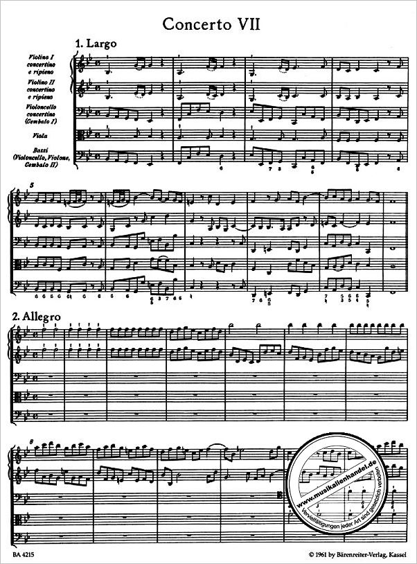 Notenbild für BA 4215 - CONCERTO GROSSO B-DUR OP 6/7 HWV 325