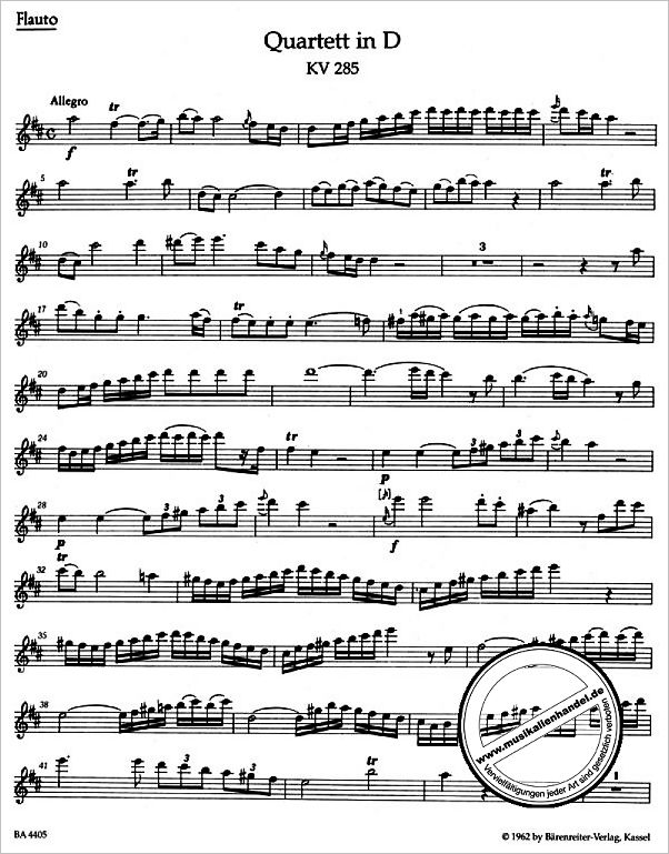Notenbild für BA 4405 - Quartette für Flöte, Violine, Viola und Violoncello