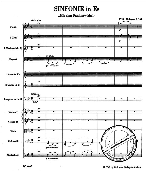 Notenbild für BA 4667 - SINFONIE 103 ES-DUR HOB 1/103 (PAUKENWIRBEL)