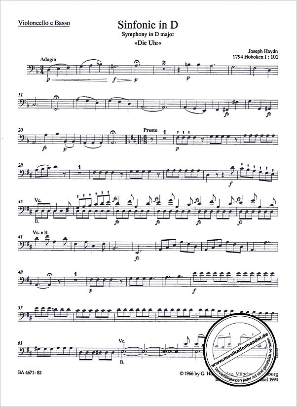Notenbild für BA 4671-82 - Sinfonie 101 D-Dur Hob 1/101 (die Uhr)