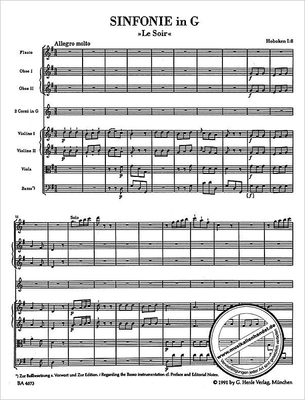 Notenbild für BA 4673 - SINFONIE 8 G-DUR HOB 1/8 (LE SOIR)