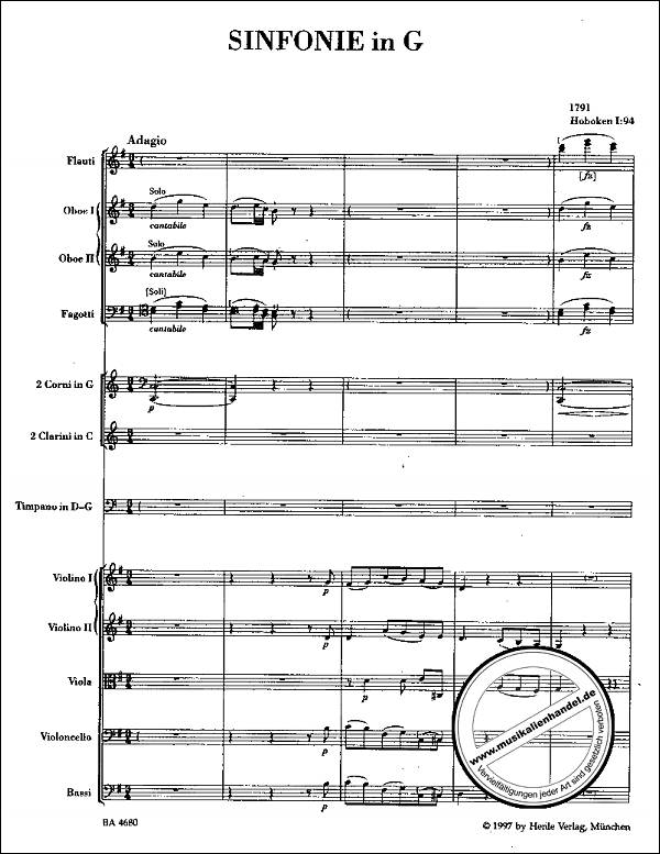 Notenbild für BA 4680 - SINFONIE 94 G-DUR HOB 1/94 (PAUKENSCHLAG)