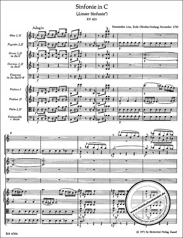 Notenbild für BA 4704 - SINFONIE 36 C-DUR KV 425 (LINZER)