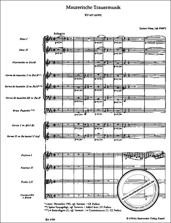 Notenbild für BA 4709 - MAURERISCHE TRAUERMUSIK C-MOLL KV 477