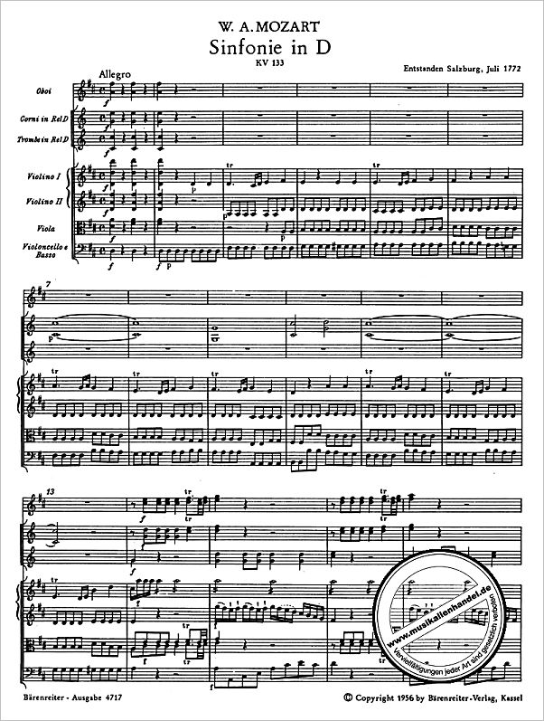 Notenbild für BA 4717 - SINFONIE D-DUR KV 133