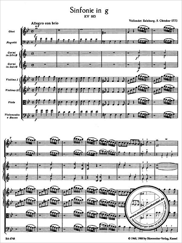 Notenbild für BA 4748 - SINFONIE 25 G-MOLL KV 183