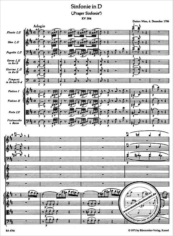 Notenbild für BA 4766 - SINFONIE 38 D-DUR KV 504 (PRAGER)