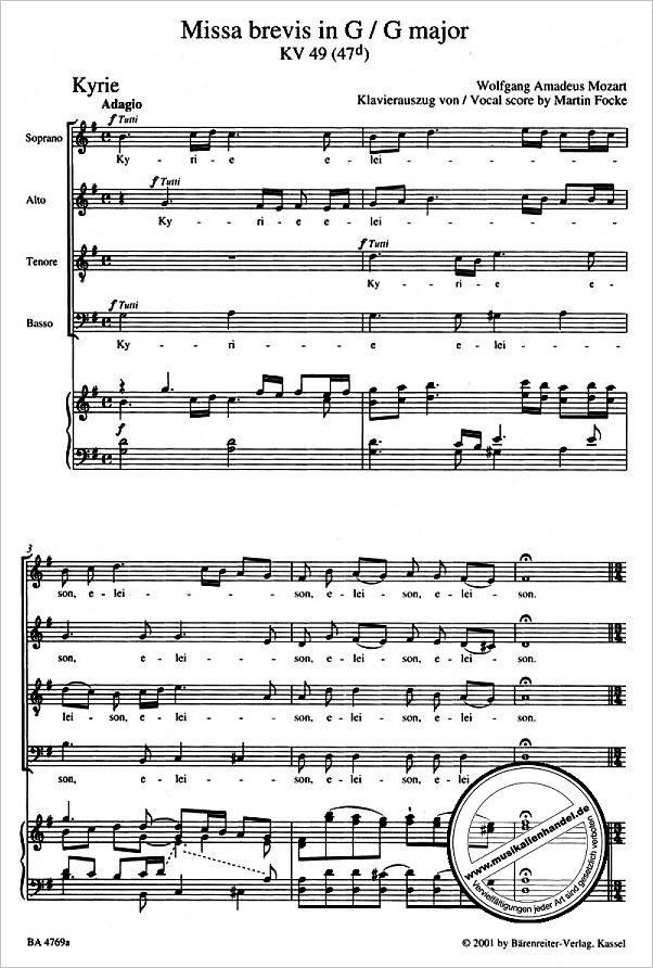 Notenbild für BA 4769-90 - Missa brevis G-Dur KV 49 (47d)