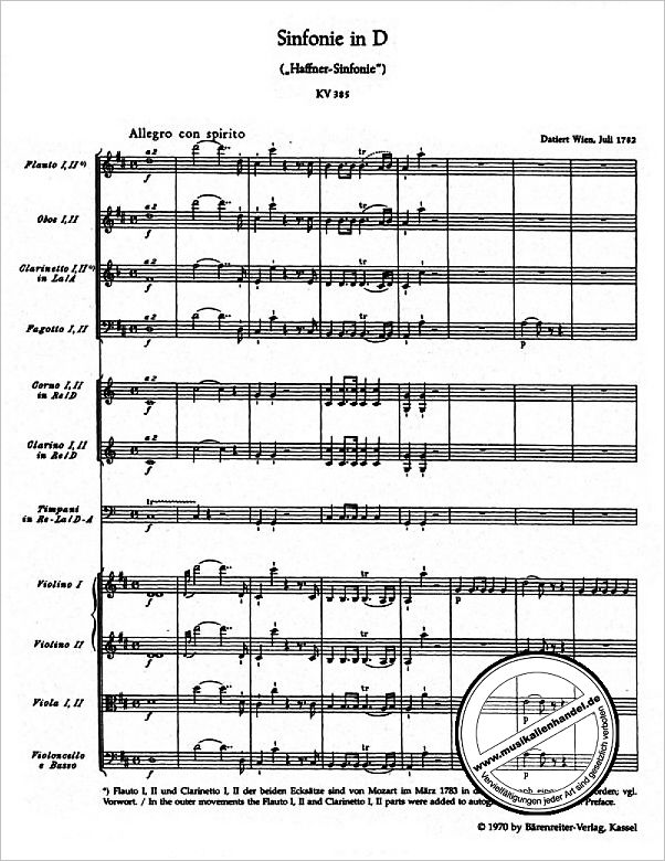 Notenbild für BA 4781 - SINFONIE 35 D-DUR KV 385 (HAFFNER)