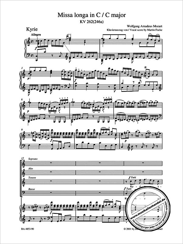 Notenbild für BA 4853-90 - Missa longa C-Dur KV 262 (246a)