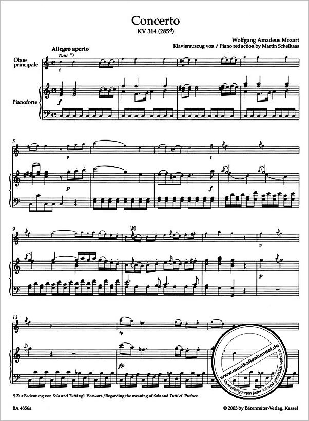 Notenbild für BA 4856-90 - Konzert C-Dur KV 314 (285d)