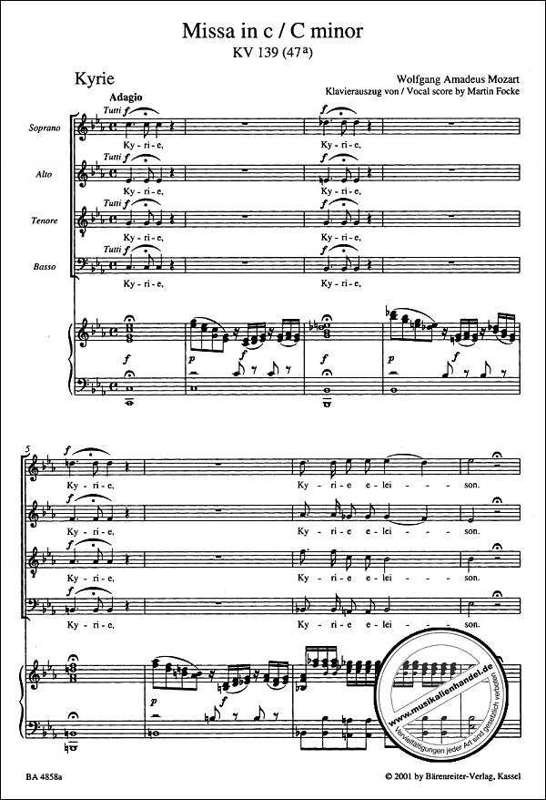 Notenbild für BA 4858-90 - Missa solemnis c-moll KV 139 (47a)