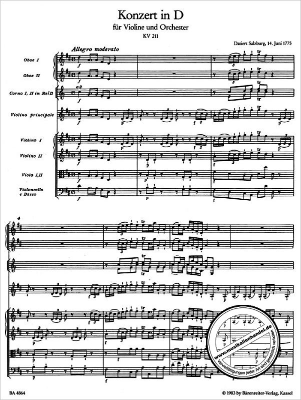 Notenbild für BA 4864 - KONZERT 2 D-DUR KV 211