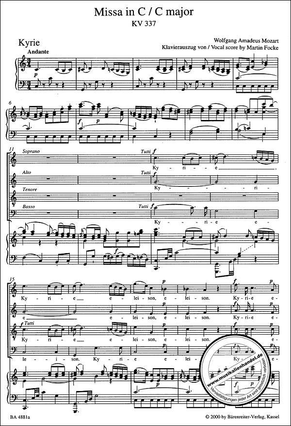 Notenbild für BA 4881-90 - Missa solemnis C-Dur KV 337