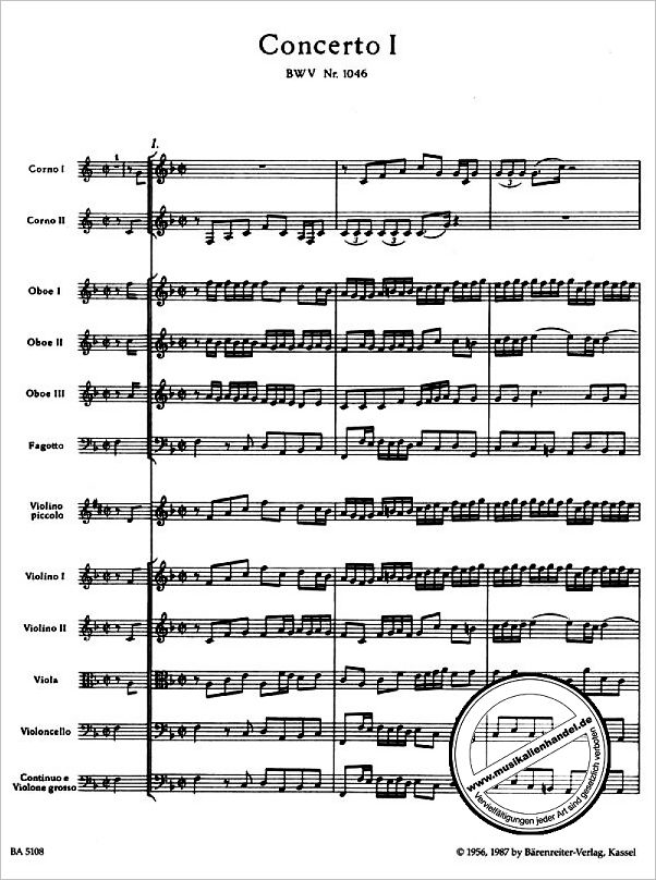 Notenbild für BA 5108 - BRANDENBURGISCHES KONZERT 1 F-DUR BWV 1046