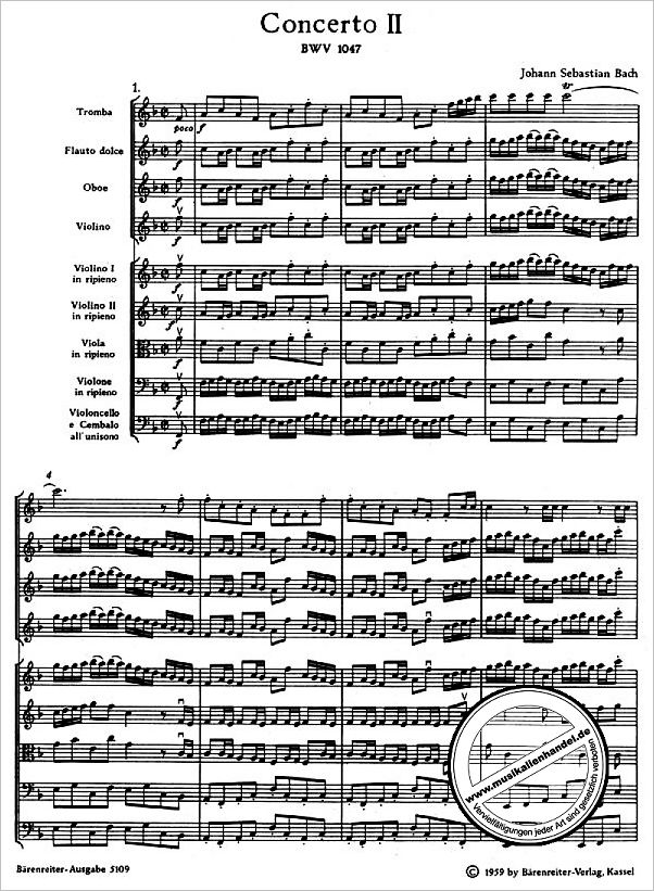 Notenbild für BA 5109 - BRANDENBURGISCHES KONZERT 2 F-DUR BWV 1047