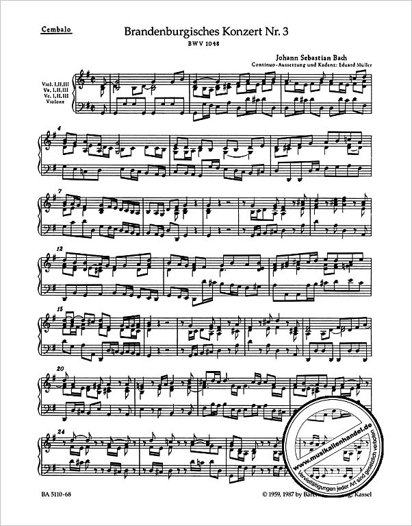 Notenbild für BA 5110-68 - Brandenburgisches Konzert 3 G-Dur BWV 1048