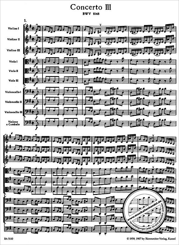 Notenbild für BA 5110 - BRANDENBURGISCHES KONZERT 3 G-DUR BWV 1048