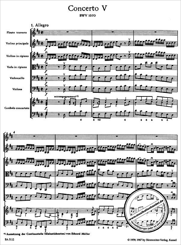 Notenbild für BA 5112 - BRANDENBURGISCHES KONZERT 5 D-DUR BWV 1050