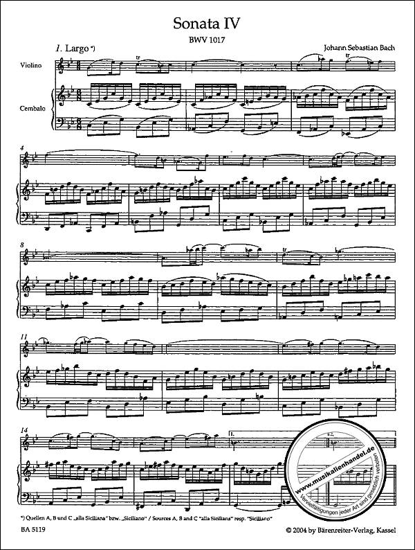 Notenbild für BA 5119 - 6 SONATEN 2 BWV 1017-1019