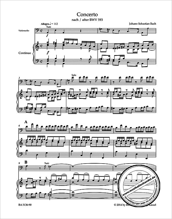 Notenbild für BA 5136-90 - KONZERT 2 A-MOLL BWV 593 NACH VIVALDI
