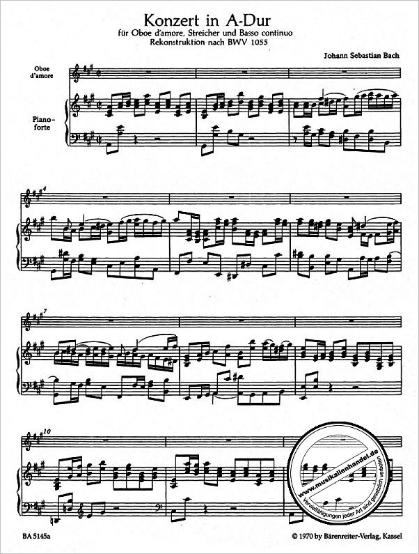 Notenbild für BA 5145-90 - KONZERT A-DUR NACH BWV 1055