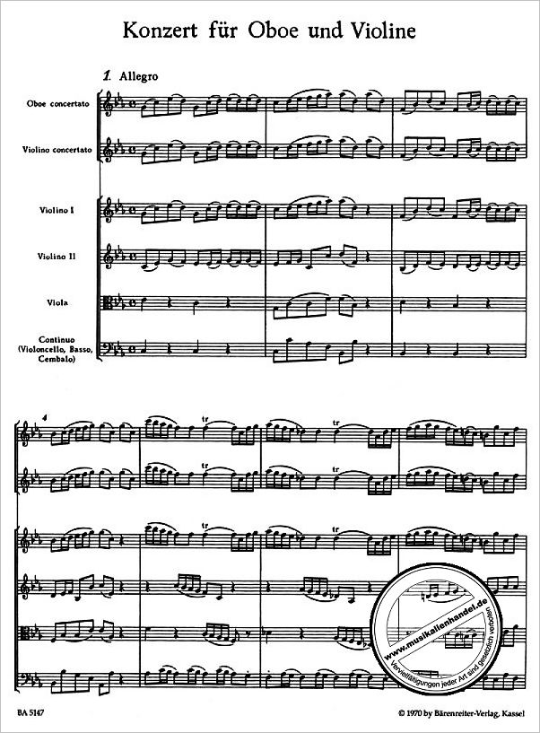 Notenbild für BA 5147 - KONZERT C-MOLL NACH BWV 1060