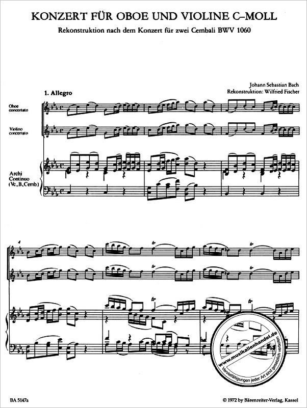Notenbild für BA 5147-90 - Konzert c-moll nach BWV 1060