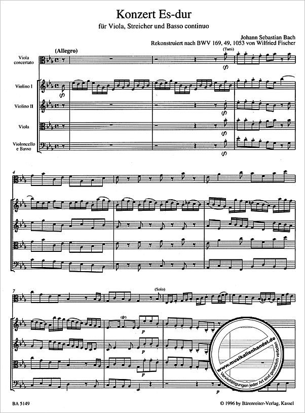 Notenbild für BA 5149 - KONZERT ES-DUR NACH BWV 169 49 1053