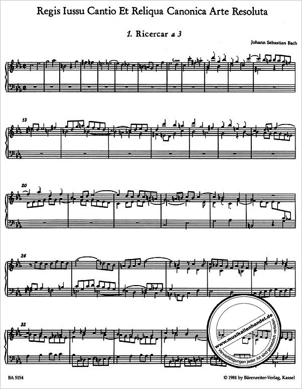 Notenbild für BA 5154 - MUSIKALISCHES OPFER 1 - RICERCARI BWV 1079