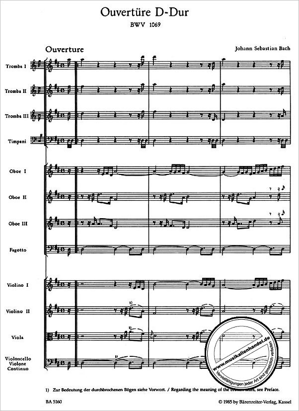 Notenbild für BA 5160 - OUVERTUERE (ORCHESTERSUITE) 4 D-DUR BWV 1069