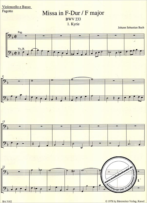 Notenbild für BA 5182-82 - Missa F-Dur BWV 233