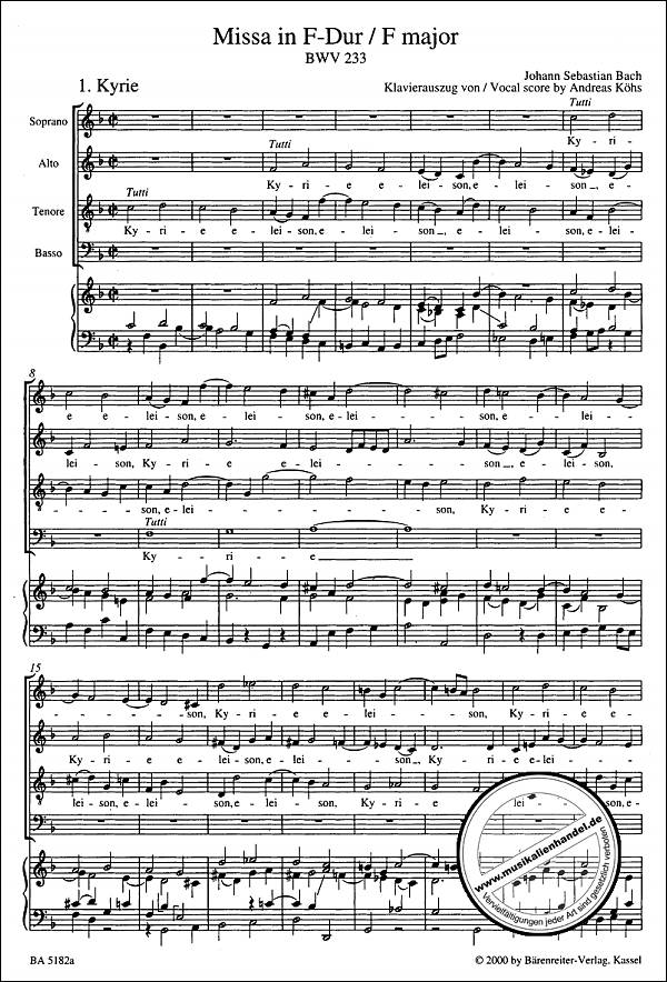 Notenbild für BA 5182-90 - MISSA F-DUR BWV 233