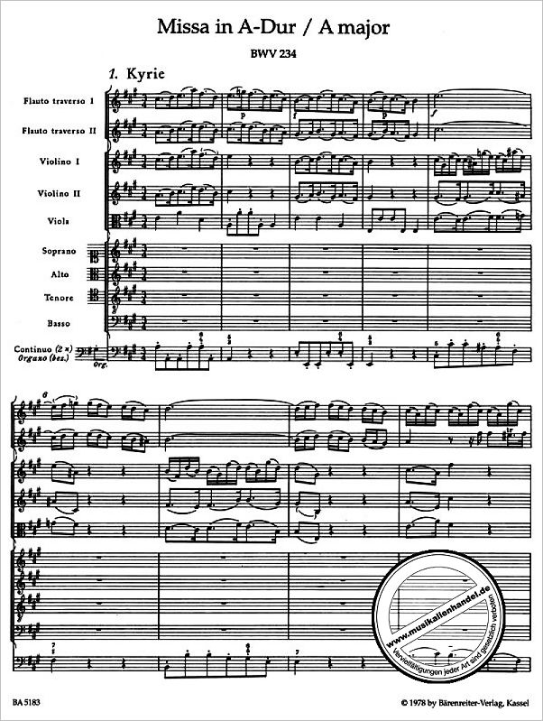 Notenbild für BA 5183 - MESSE A-DUR BWV 234