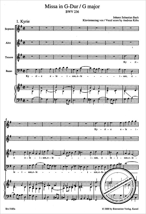 Notenbild für BA 5185-90 - MISSA G-DUR BWV 236 - LUTHERISCHE MESSE