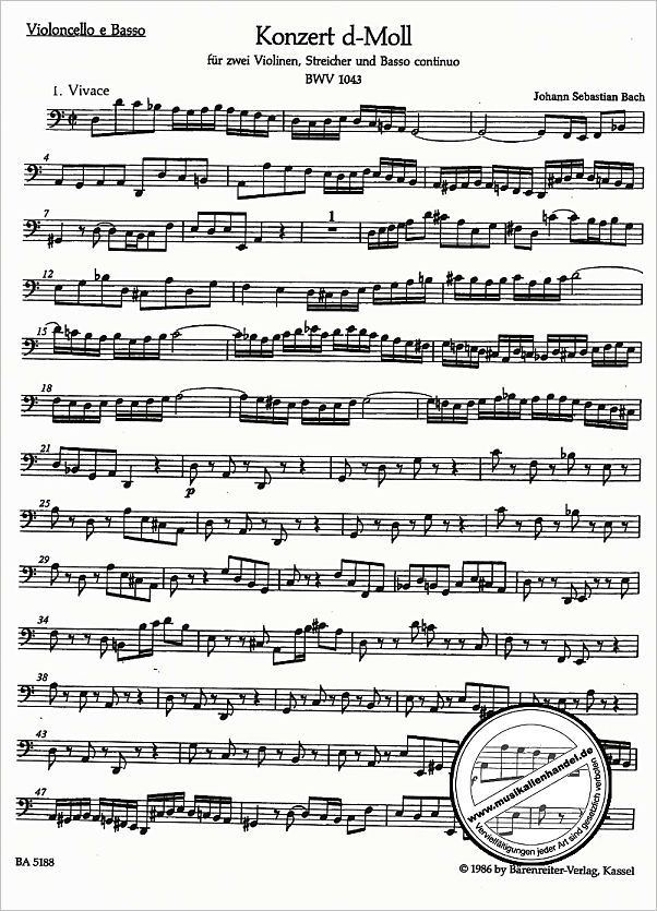 Notenbild für BA 5188-82 - Konzert d-moll BWV 1043