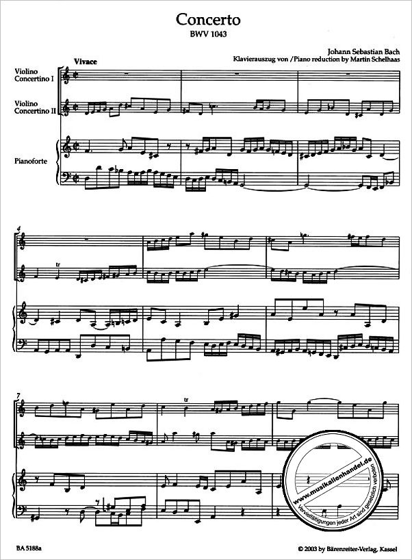 Notenbild für BA 5188-90 - KONZERT D-MOLL BWV 1043