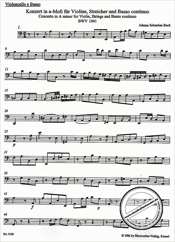 Notenbild für BA 5189-VC - KONZERT 1 A-MOLL BWV 1041 - VL