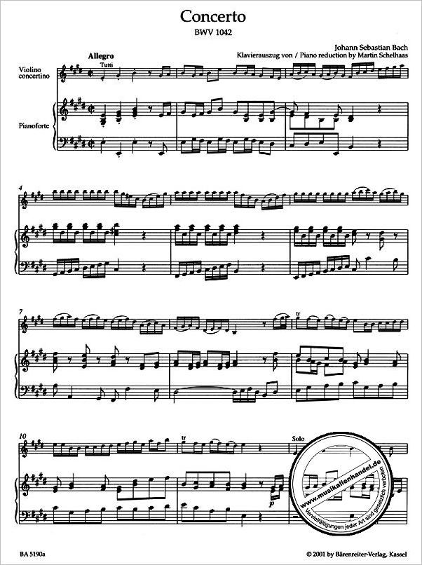 Notenbild für BA 5190-90 - KONZERT 2 E-DUR BWV 1042 - VL S