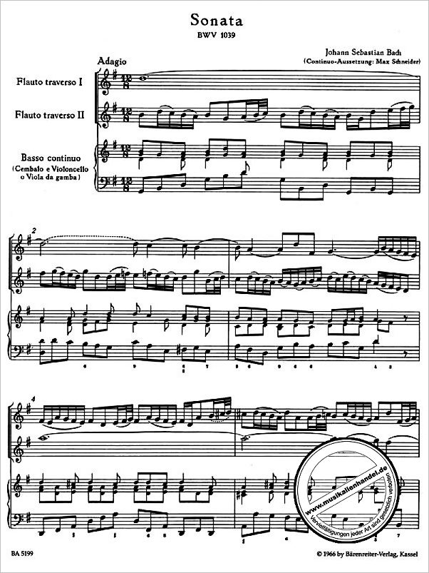 Notenbild für BA 5199 - TRIOSONATE G-DUR BWV 1039
