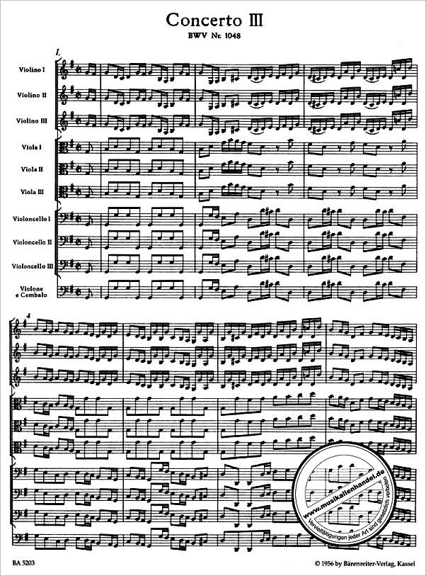 Notenbild für BA 5203 - BRANDENBURGISCHES KONZERT 3 G-DUR BWV 1048