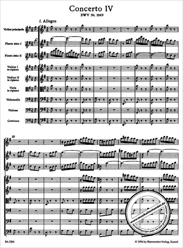 Notenbild für BA 5204 - BRANDENBURGISCHES KONZERT 4 G-DUR BWV 1049