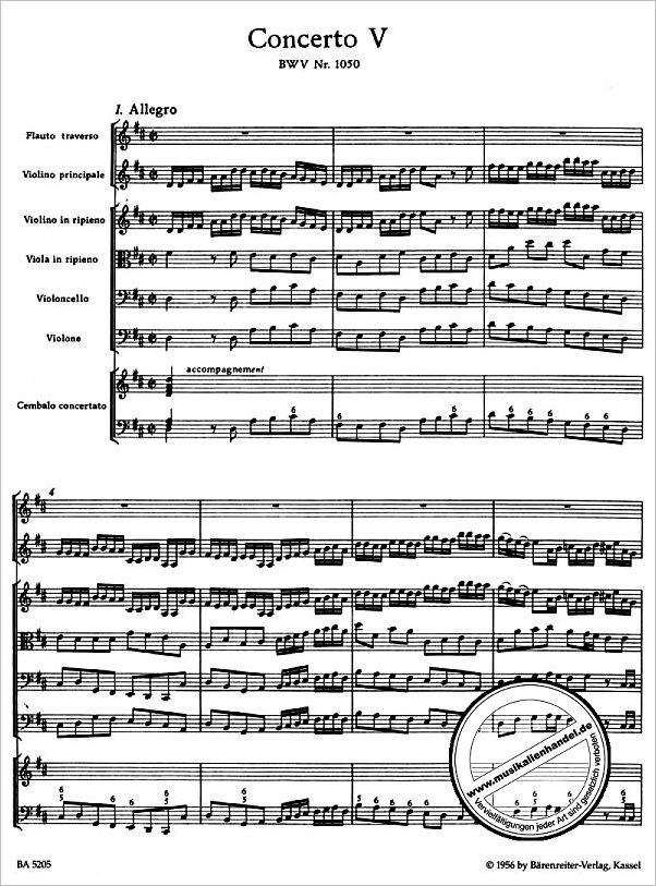 Notenbild für BA 5205 - BRANDENBURGISCHES KONZERT 5 D-DUR BWV 1050 + 1050A
