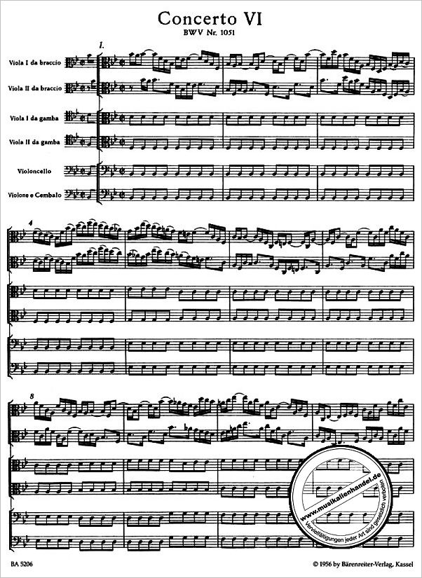 Notenbild für BA 5206 - BRANDENBURGISCHES KONZERT 6 B-DUR BWV 1051