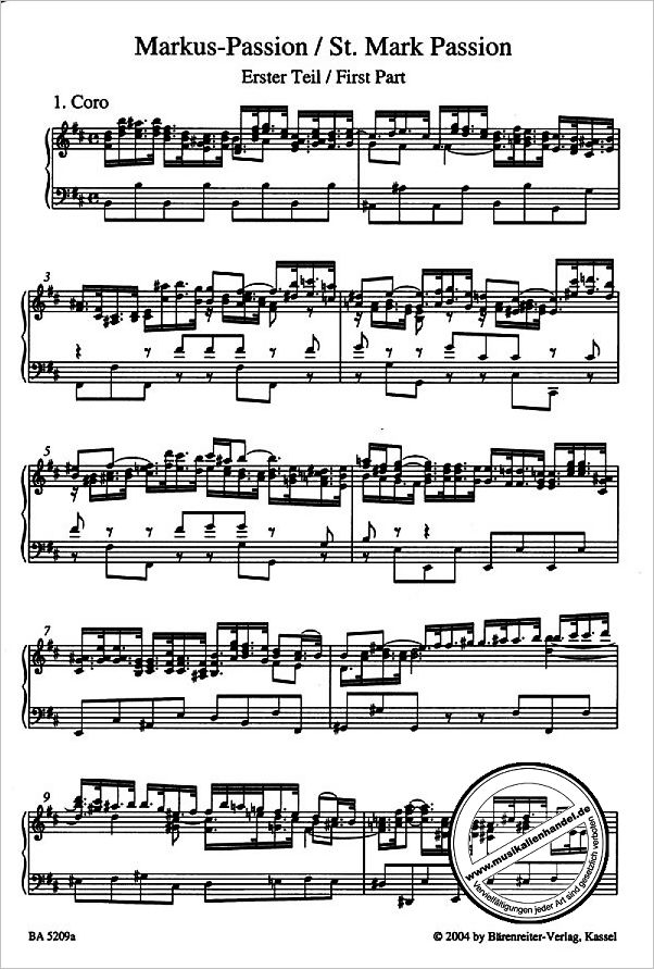 Notenbild für BA 5209-90 - Markus Passion BWV 247