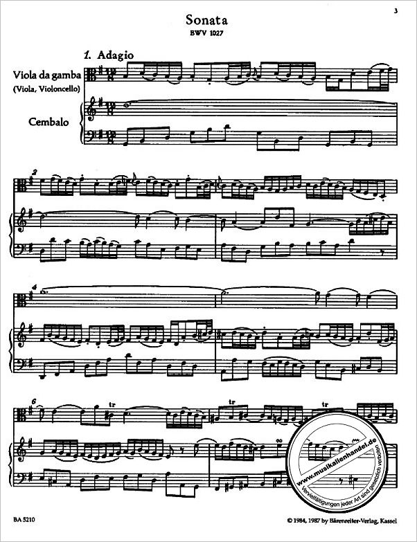 Notenbild für BA 5210 - 3 SONATEN BWV 1027-1029